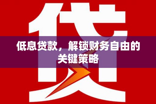 丰都低息贷款，解锁财务自由的关键策略